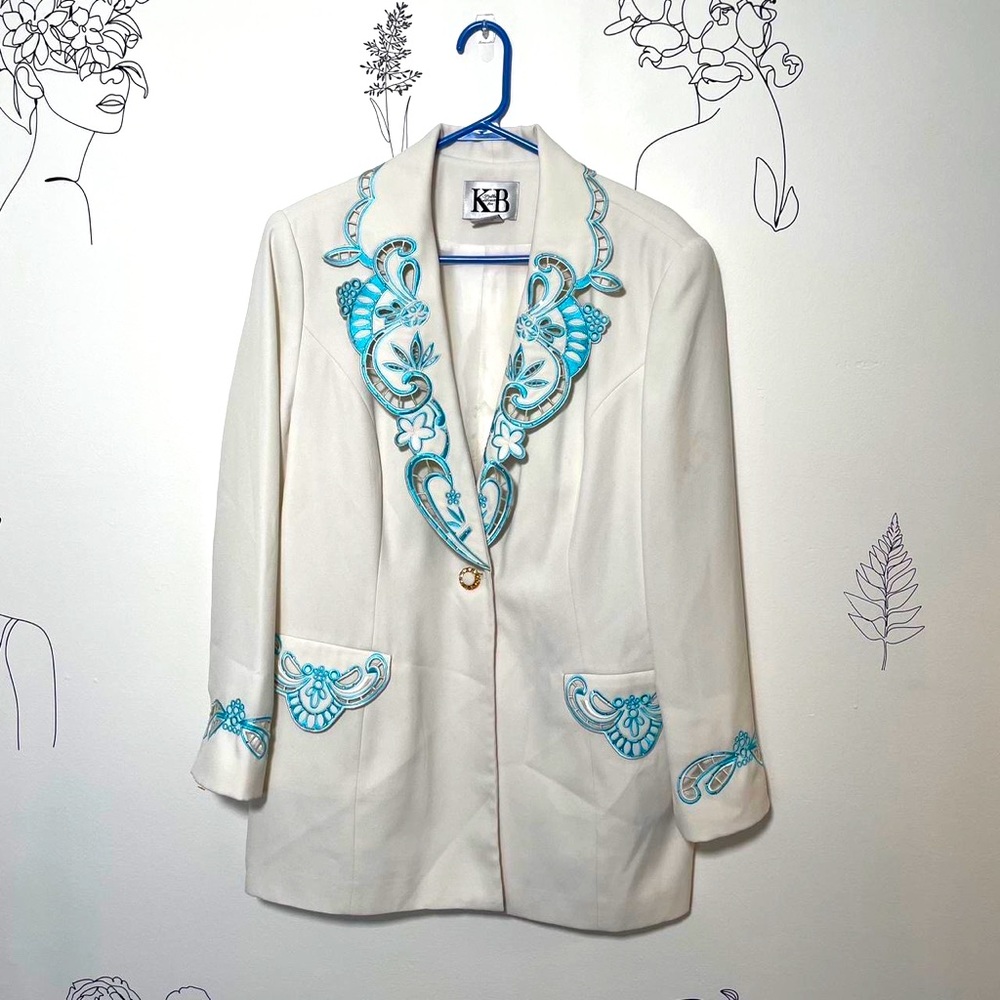 White Cotton Fitted Blazer with Tonal Embroidery main image 1